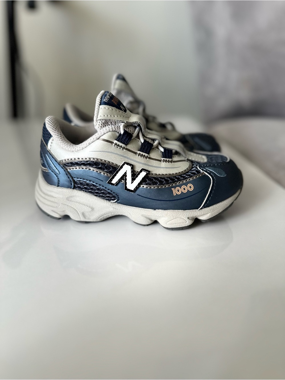 New Balance Kids Navy and Cream 1000 Sneaker